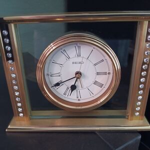 SEIKO clock elegant gold crystals desk buffet